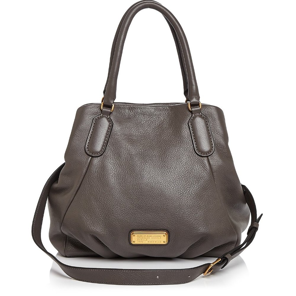 NWT MARC by MARC JACOBS New Q Fran Leather Hobo with Strap Faded Aluminum Gray